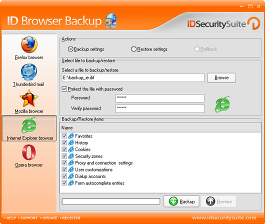 Click to view ID Browser Backup 1.2 screenshot