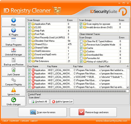 Click to view ID Registry Cleaner 1.2 screenshot